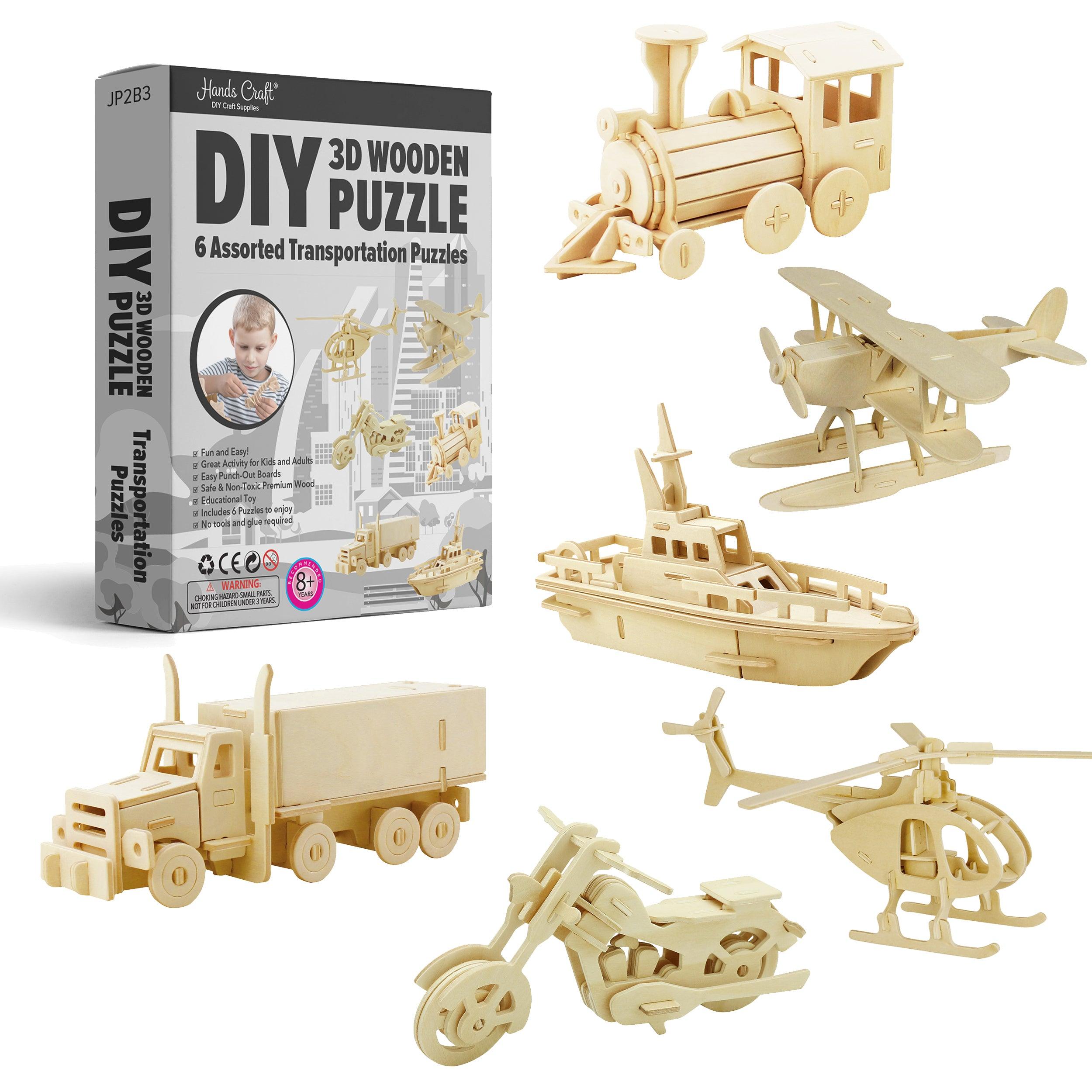 3D Puzzle Wood Transportation Vehicles (6 pack bundle) – Hands
