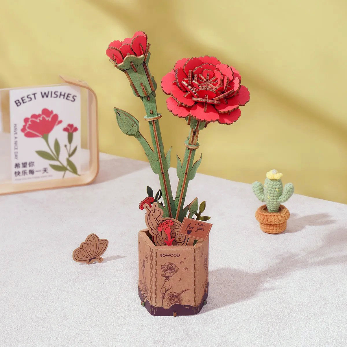 Modern Wooden Puzzle | Red Carnation