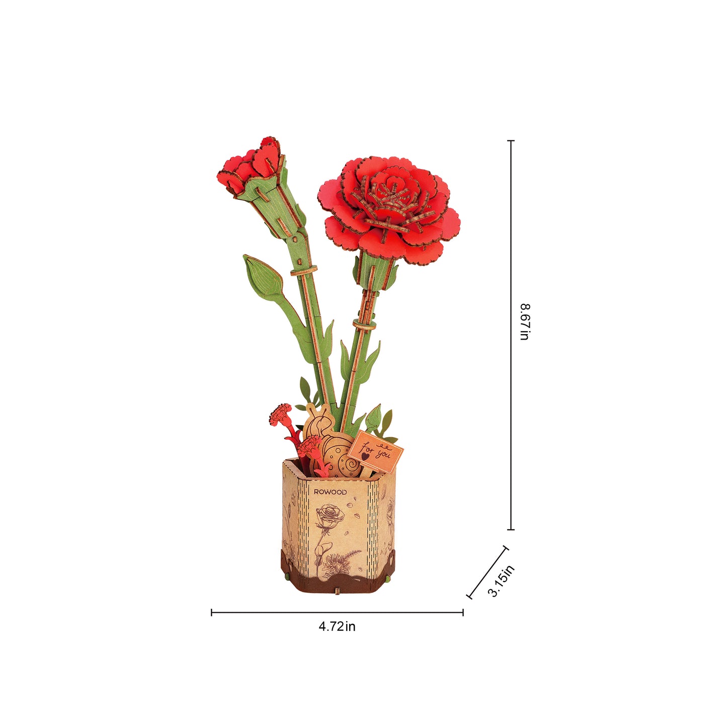 Modern Wooden Puzzle | Red Carnation