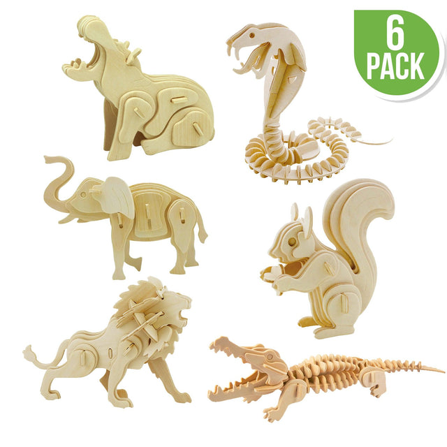 3D Puzzle Wood Wild Animals (6 pack bundle)