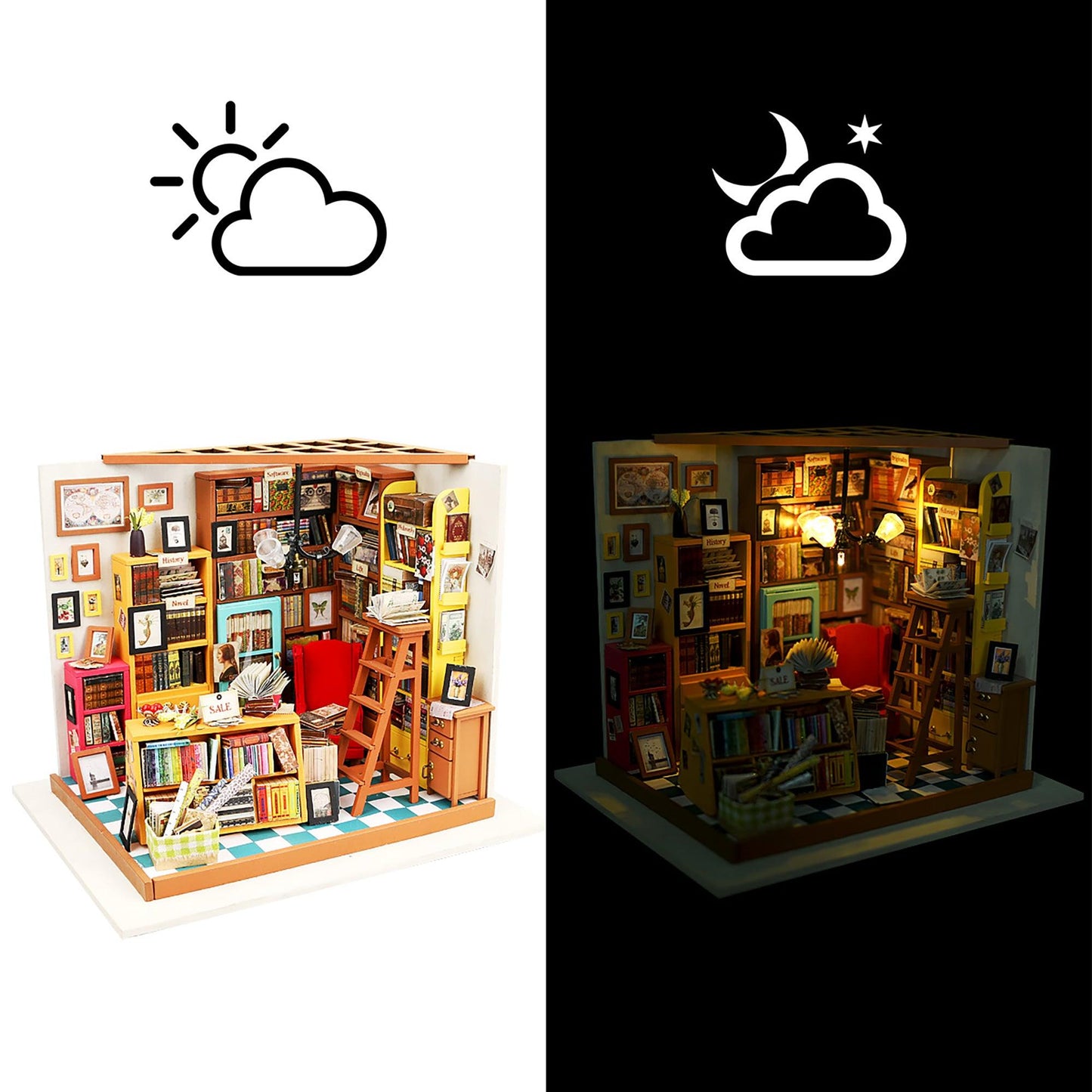 DIY Dollhouse Miniature | Sam's Study Lights Up with Warm LED Lights