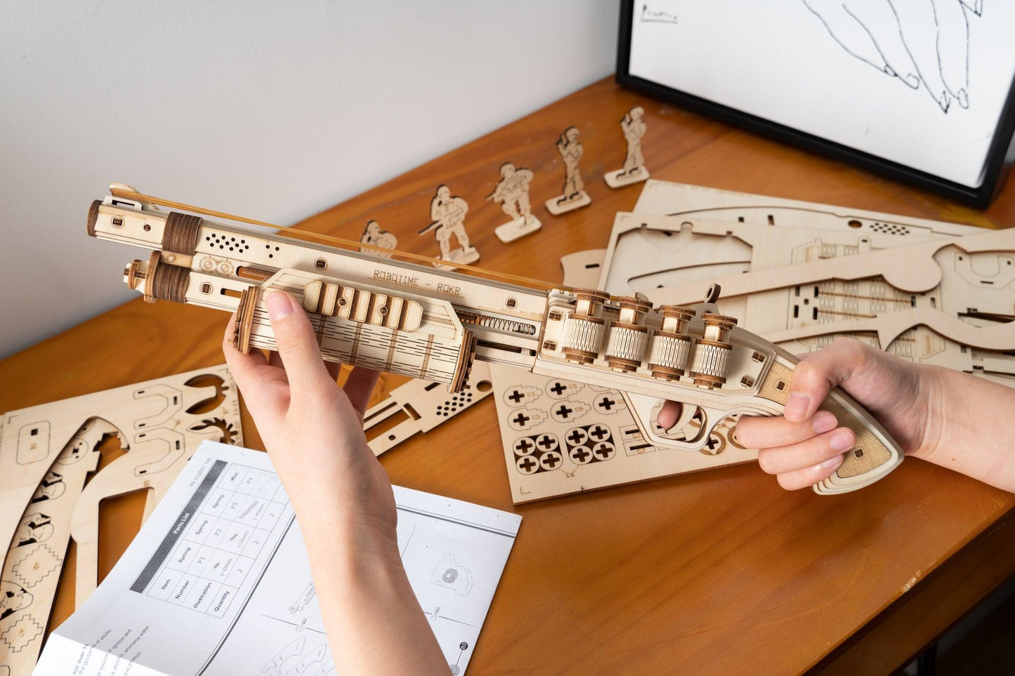 3D Mechanical Wooden Puzzle | Rubber Band Pump Action Shotgun - Hands Craft US, Inc.