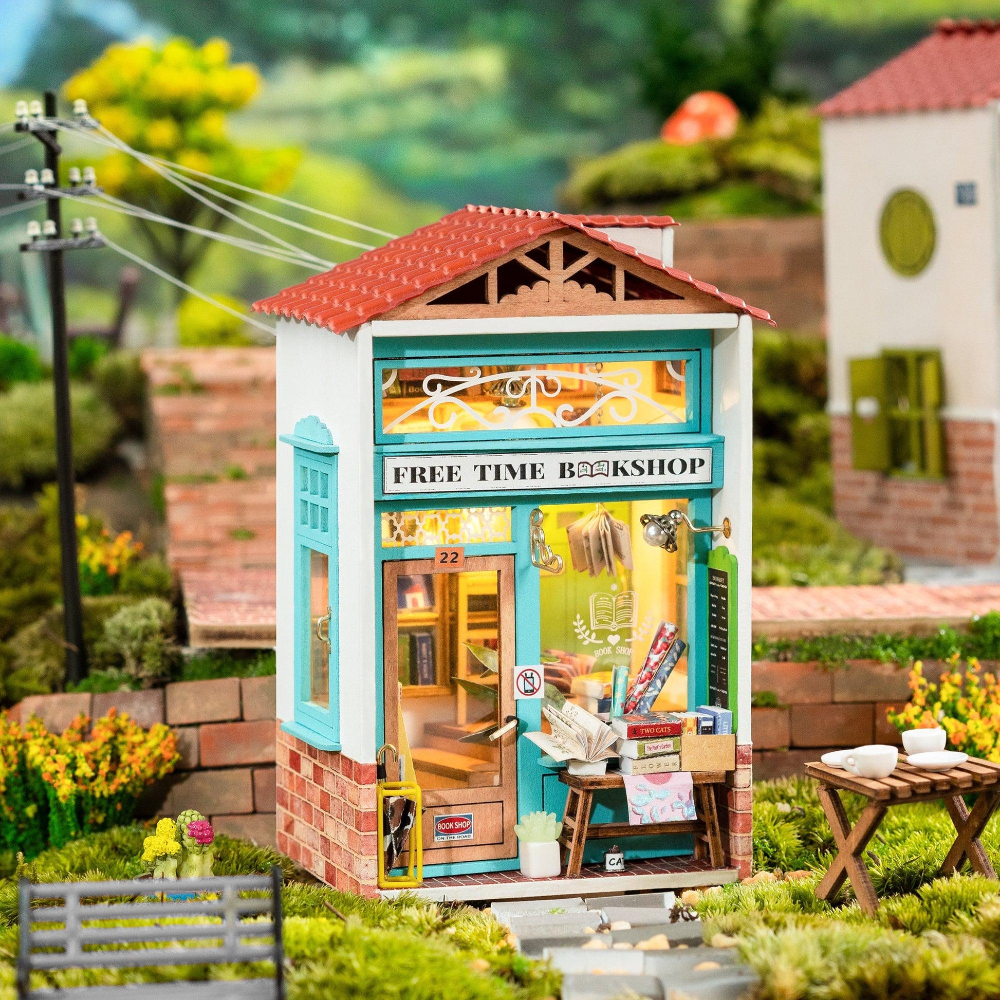 DIY Dollhouse Miniature Store Kit | Free Time Bookshop - Hands Craft US, Inc.