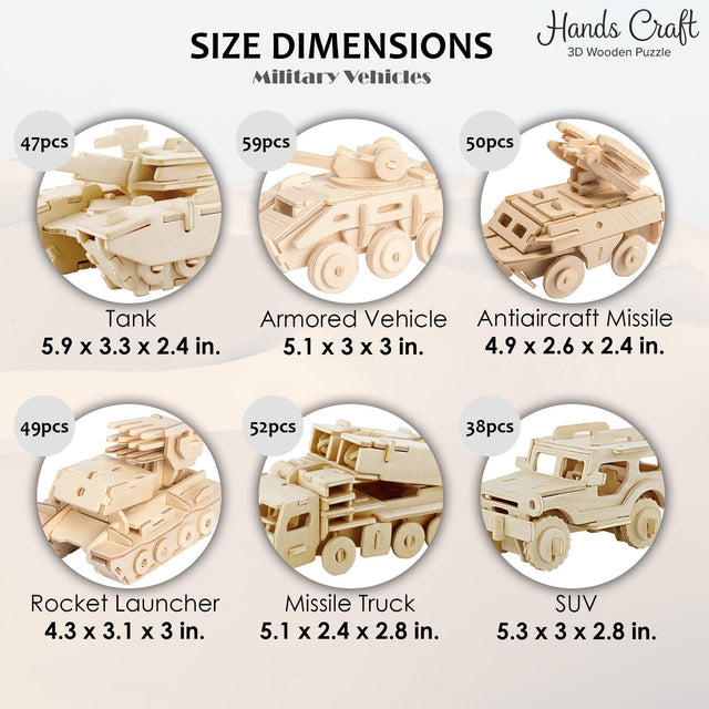 3D Puzzle Wood Transportation Vehicles (6 pack bundle) – Hands