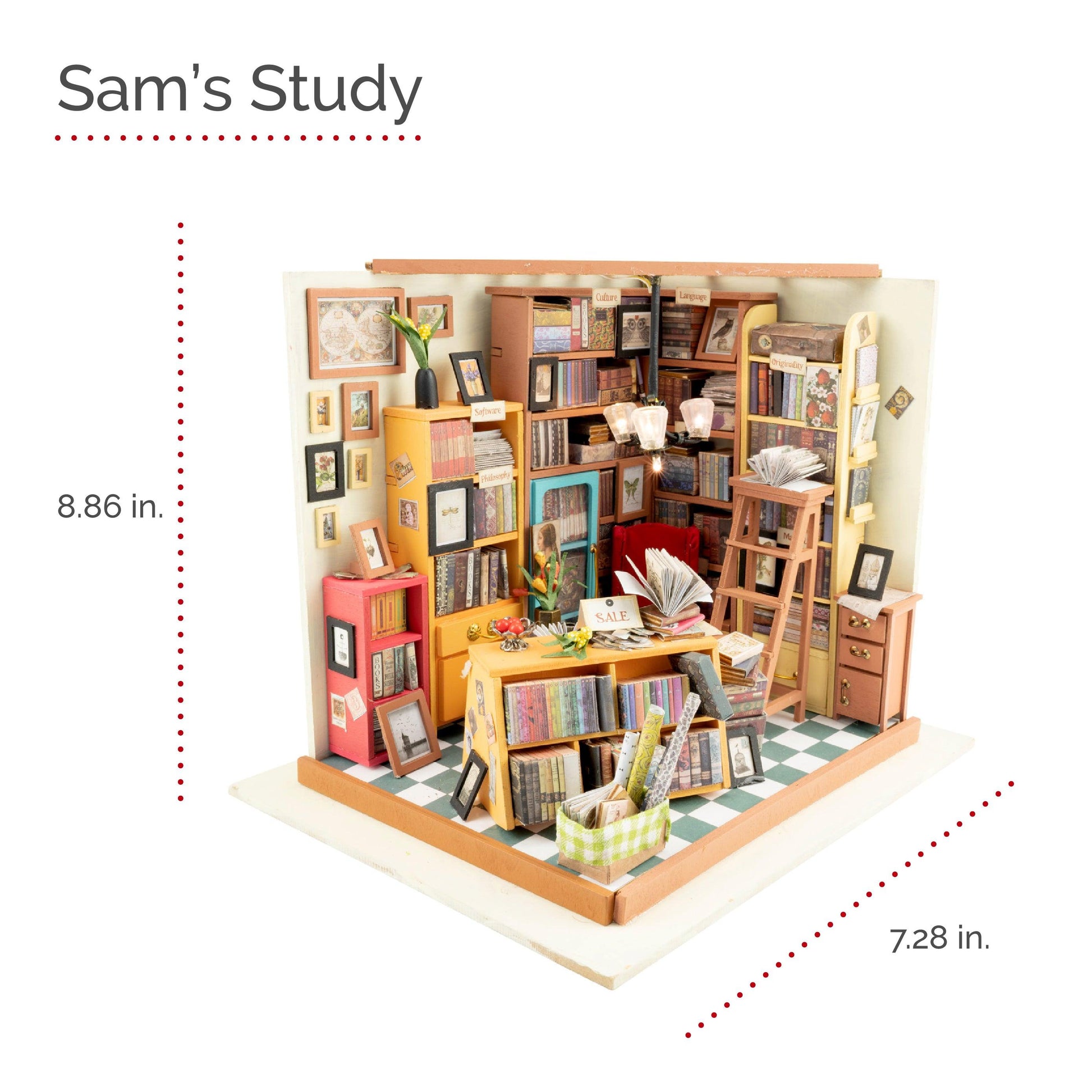 DIY Dollhouse Miniature | Sam's Study Assembled Measurements