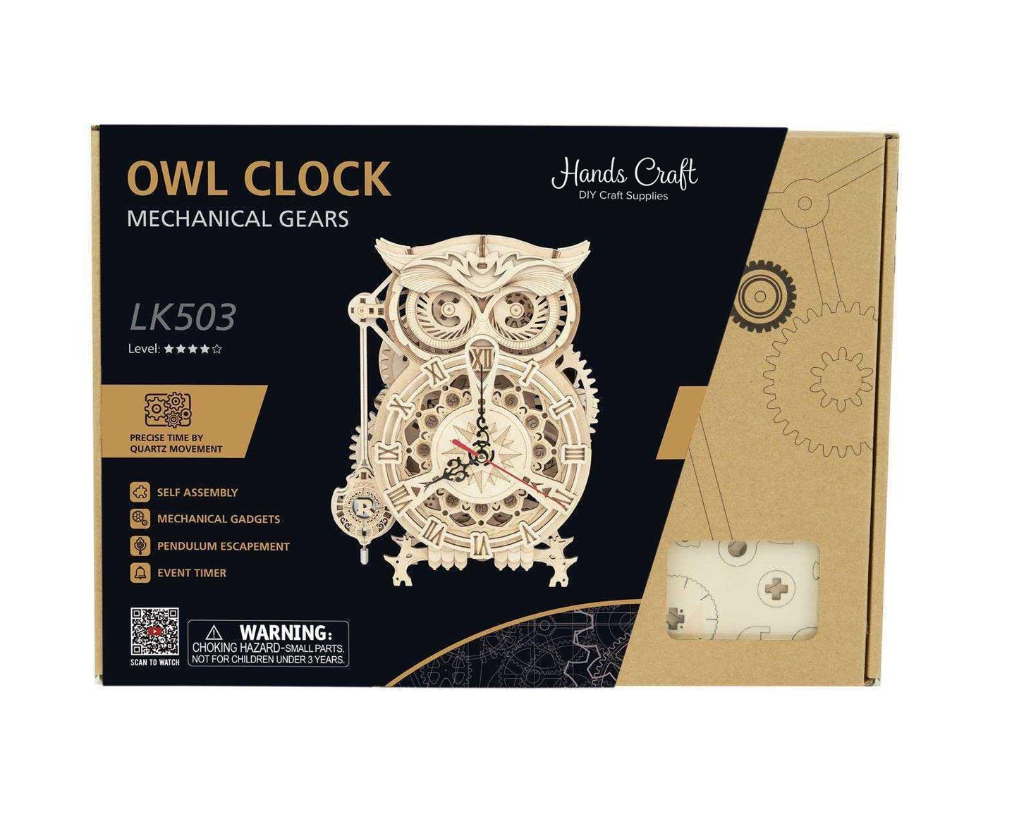 3D Mechanical Wooden Puzzle | Owl Clock - Hands Craft US, Inc.