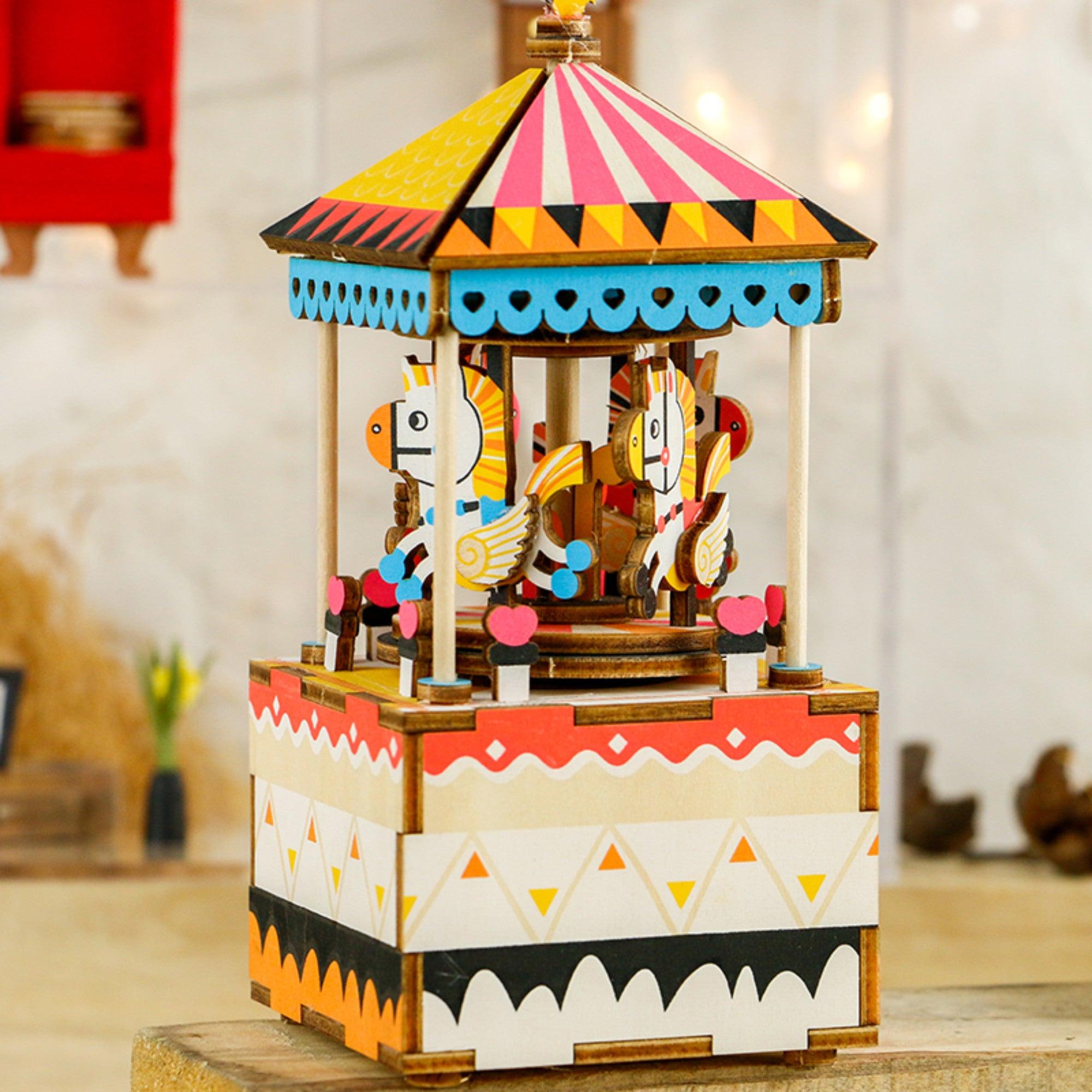 3D Wood Puzzle Music Box: Carnival Carousel