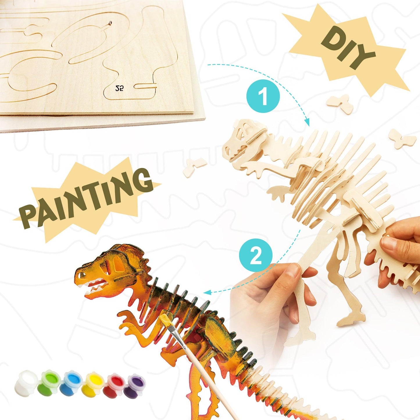 3D Wooden Puzzle Paint Kit | T-Rex - Hands Craft US, Inc.