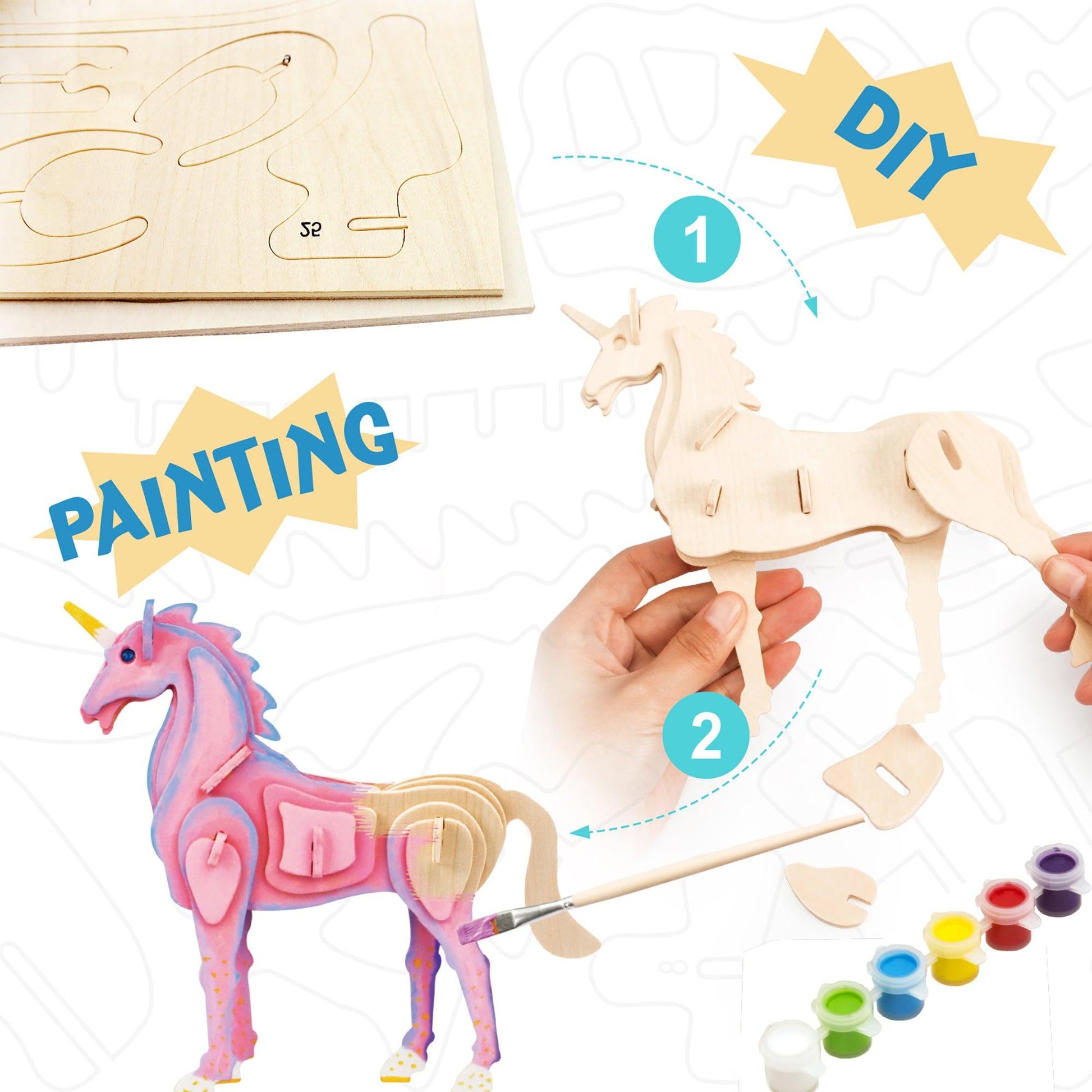 3D Wooden Puzzle Paint Kit | Unicorn - Hands Craft US, Inc.