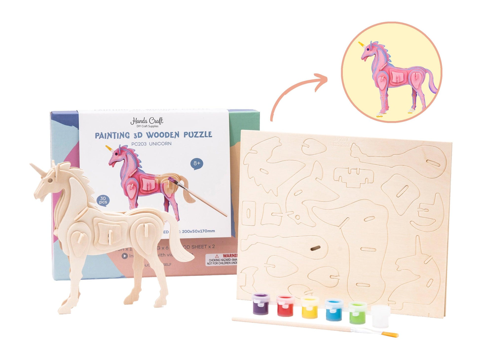 3D Wooden Puzzle Paint Kit | Unicorn - Hands Craft US, Inc.