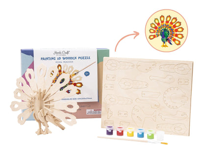 3D Wooden Puzzle Paint Kit | Peacock - Hands Craft US, Inc.