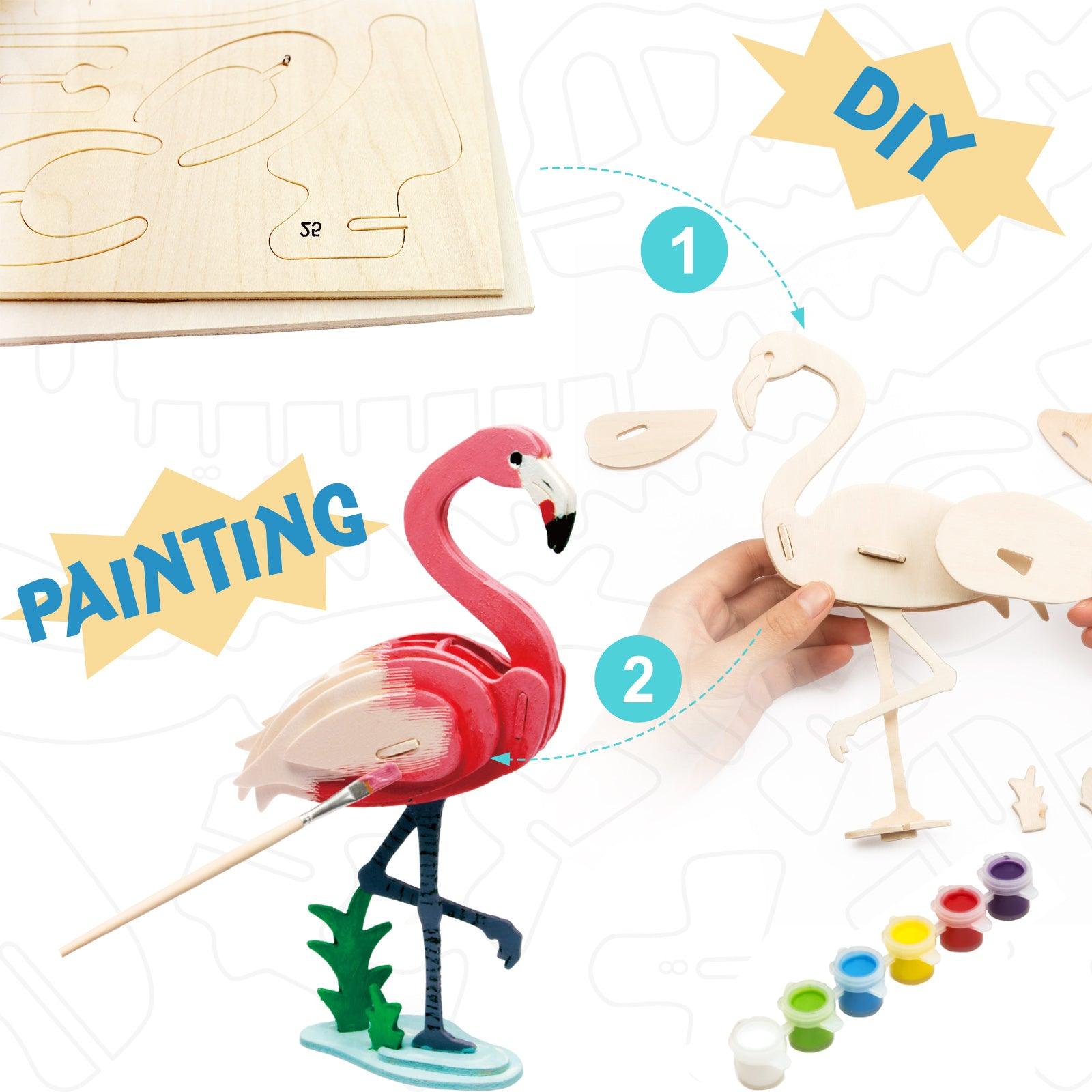 3D Wooden Puzzle Paint Kit | Flamingo - Hands Craft US, Inc.