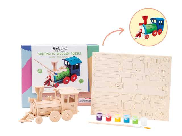 3D Wood Puzzle + Paint Kit: Locomotive Train – Hands Craft US, Inc.
