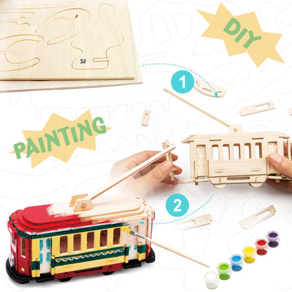 3D Wooden Puzzle Paint Kit | Trolley - Hands Craft US, Inc.