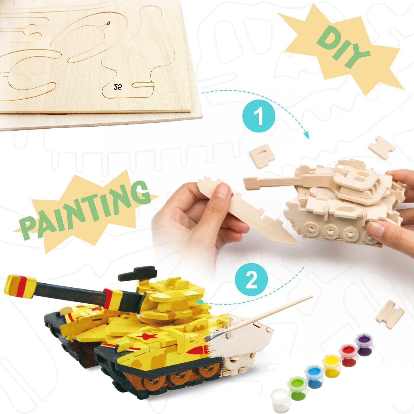 3D Wooden Puzzle Paint Kit | Tank - Hands Craft US, Inc.