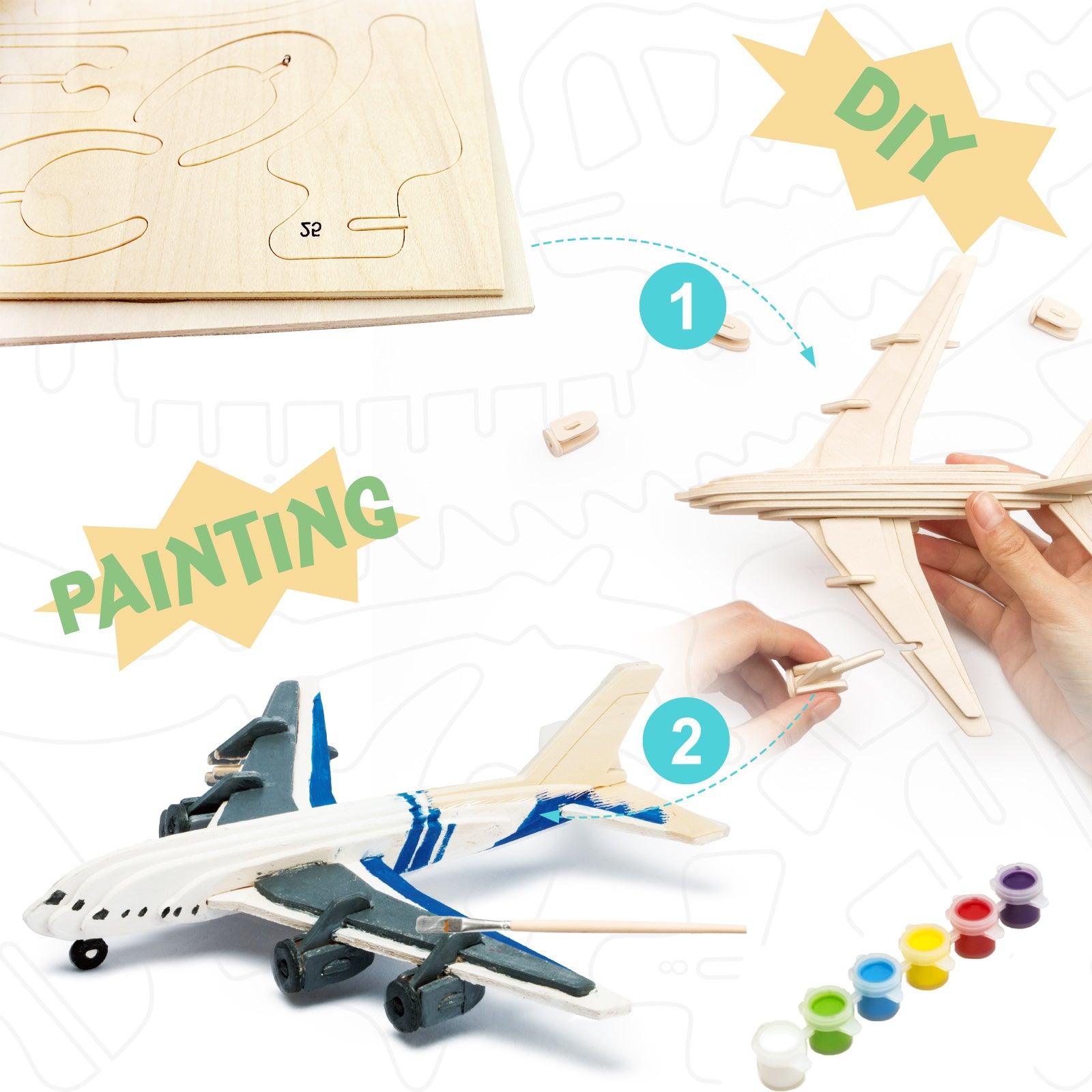 3D Wooden Puzzle Paint Kit | Civil Airplane - Hands Craft US, Inc.