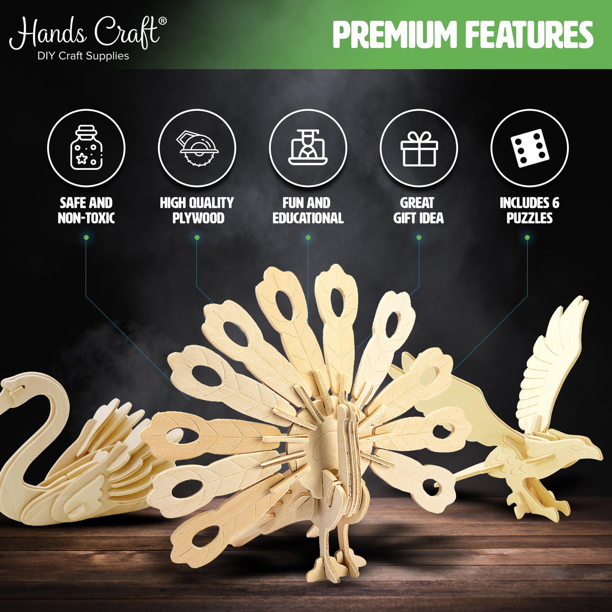 3D Classic Wooden Puzzle Bundle | Birds - Hands Craft US, Inc.