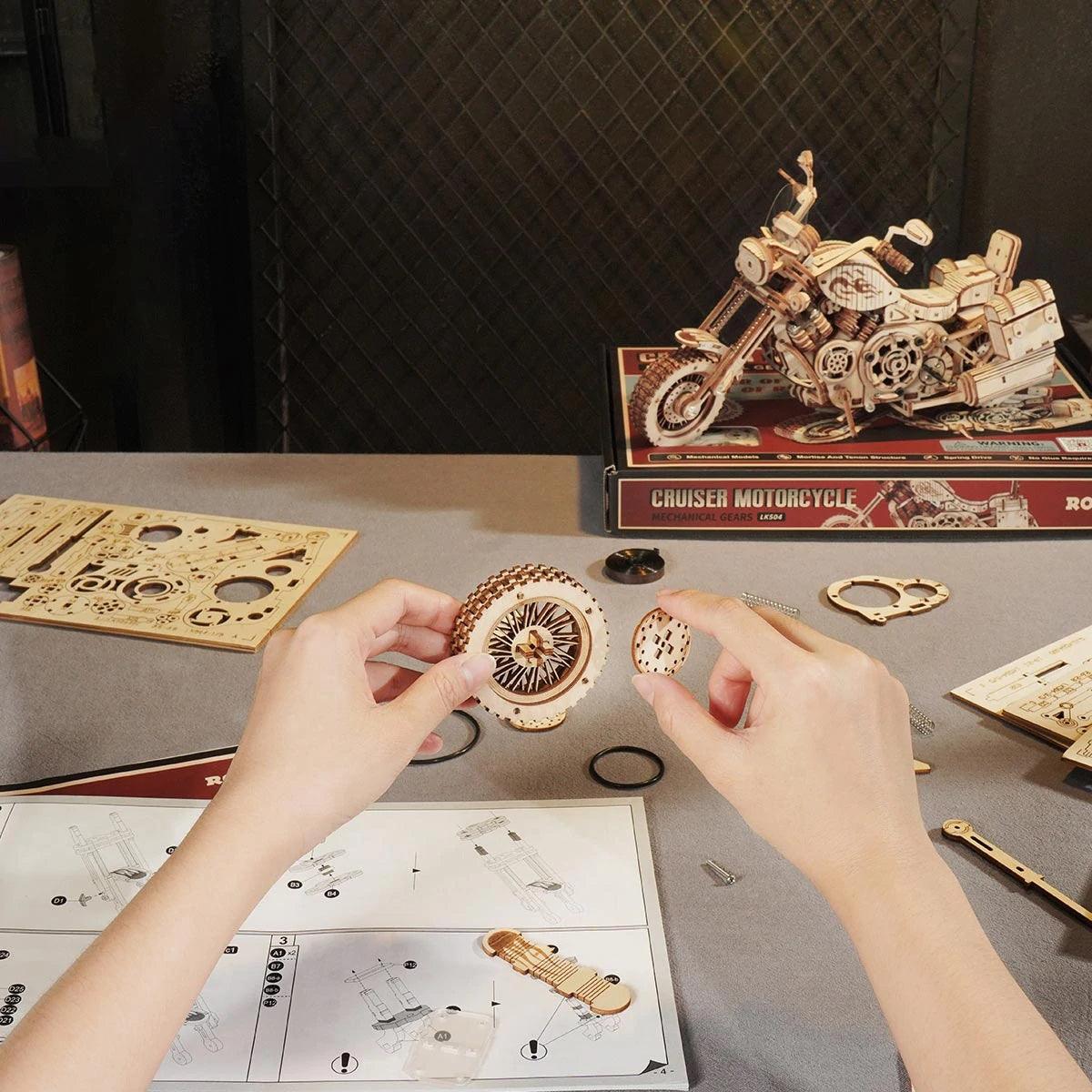 3D Wood Puzzle: Cruiser Motorcycle with motor – Hands Craft US, Inc.