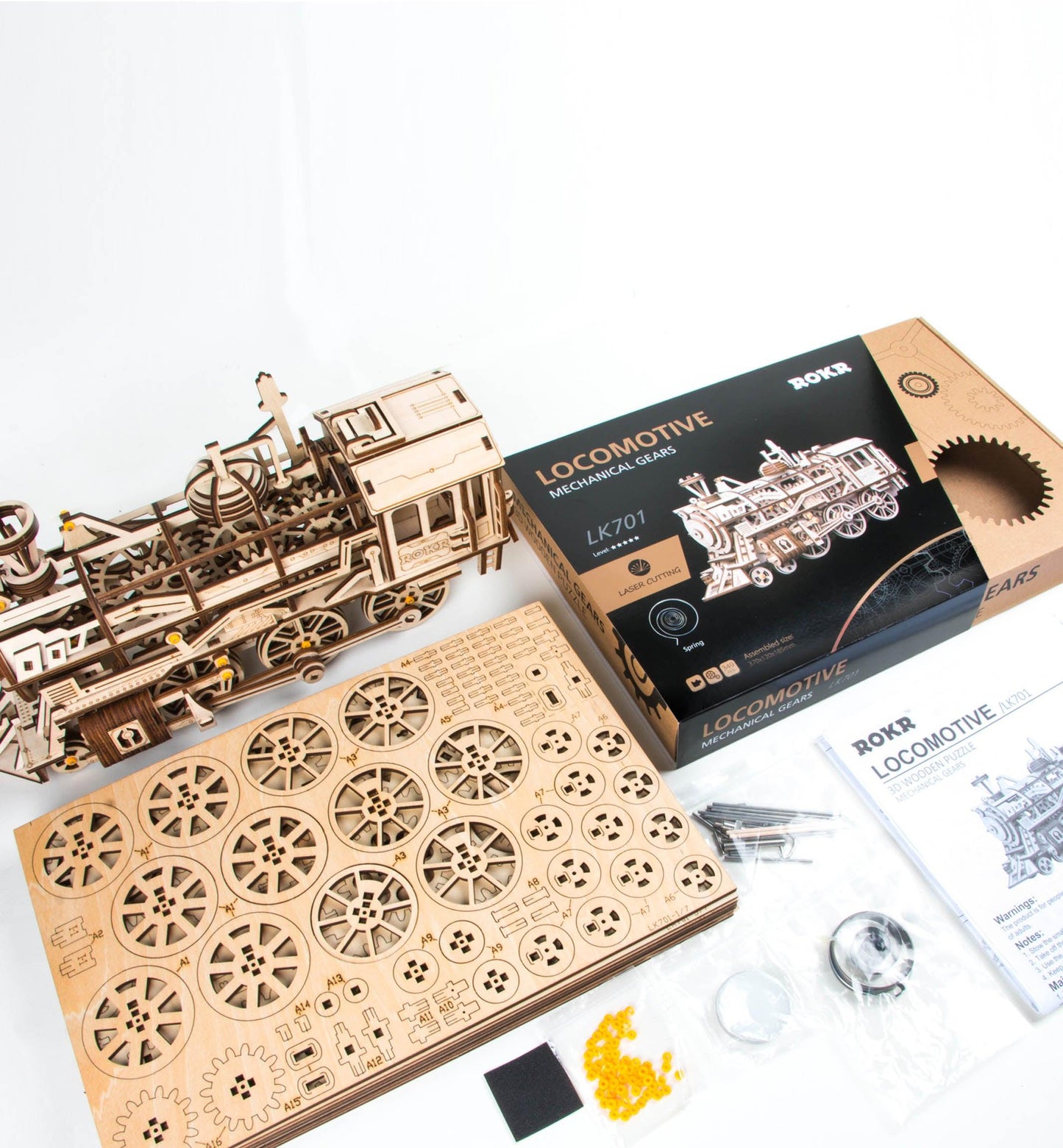 3D Mechanical Wooden Puzzle | Locomotive (Train) - Hands Craft US, Inc.