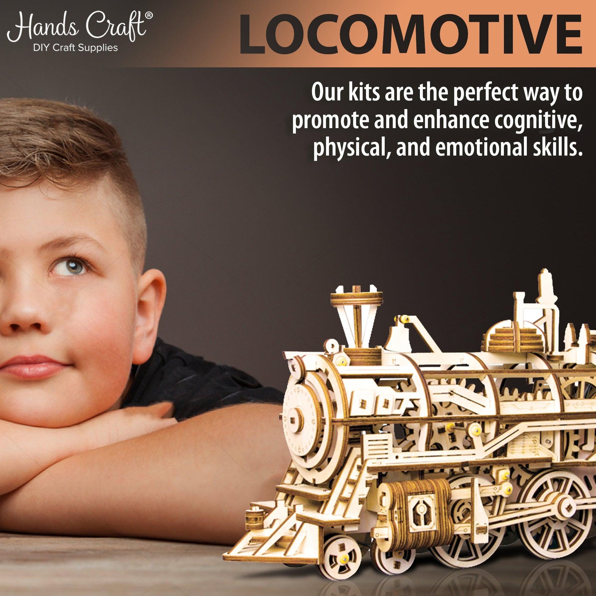 3D Mechanical Wooden Puzzle | Locomotive (Train) - Hands Craft US, Inc.