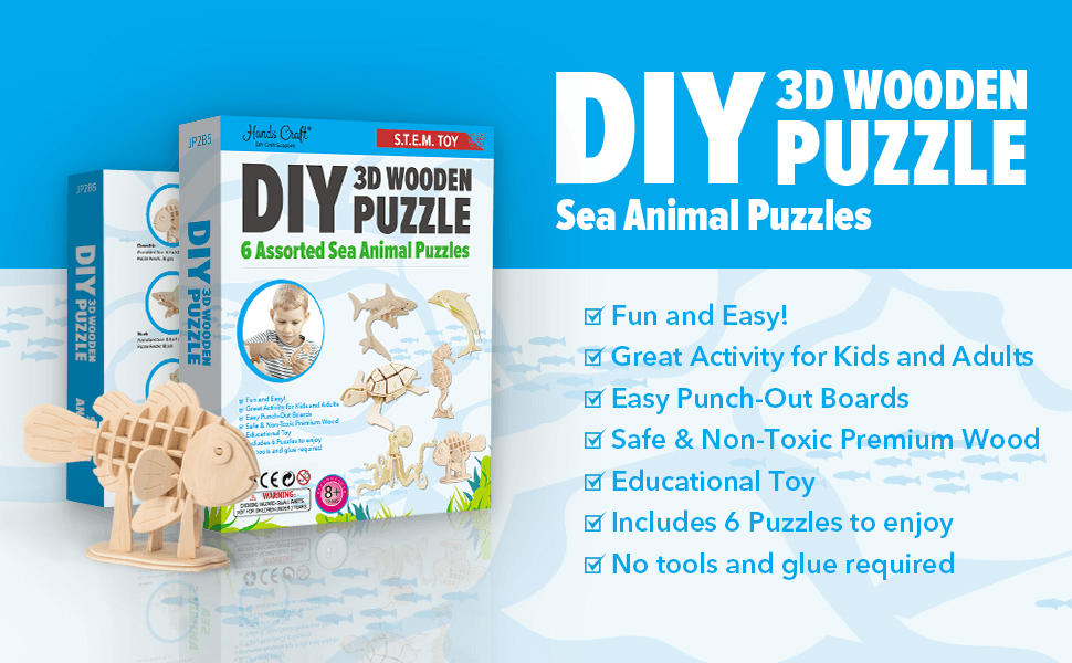 3D Classic Wooden Puzzle Bundle | Sea Animals - Hands Craft US, Inc.