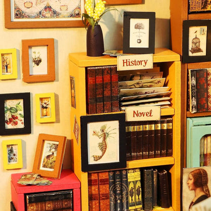 DIY Dollhouse Miniature | Sam's Study Library Close-Up: Book Shelves, Picture Frames, History Books and Novels